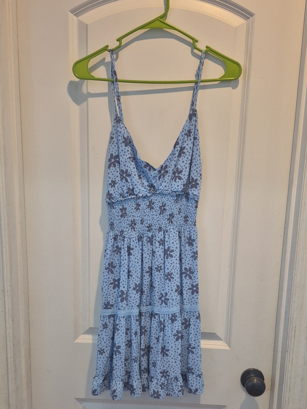 No Boundaries Light Blue Floral Smocked Slip